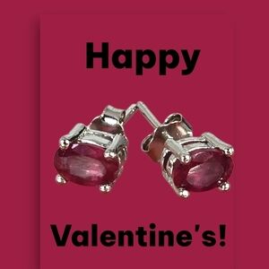 925 Sterling Silver Minimalist Stud Earrings 6x4 mm with Natural Ruby Gemstone